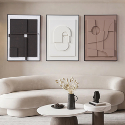 3 Pieces Japandi 3D Wall Art Painting Hanging Wall Decor Set with Black Rectangle Frame - thumbnail 6