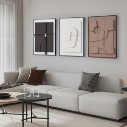3 Pieces Japandi 3D Wall Art Painting Hanging Wall Decor Set with Black Rectangle Frame - thumbnail 2