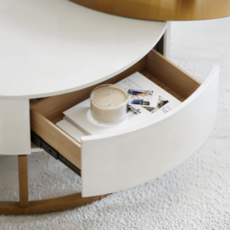 Round 2-Piece Nesting Set Sintered Stone Top Coffee Table and Wooden Coffee Table with 2 Drawers - thumbnail 9