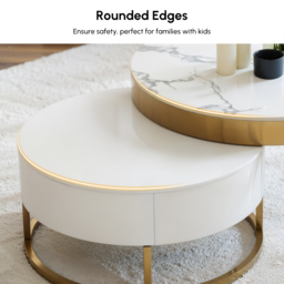 Round 2-Piece Nesting Set Sintered Stone Top Coffee Table and Wooden Coffee Table with 2 Drawers - thumbnail 8