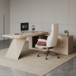 Modern 180 cm L-Shaped Whitewash Executive Desk with Storage, Right Hand - thumbnail 4