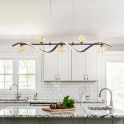 LED Linear Kitchen Island Light – 6-Light Dimmable Black Fixture with Glass Globe Shades - thumbnail 3