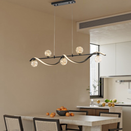 LED Linear Kitchen Island Light – 6-Light Dimmable Black Fixture with Glass Globe Shades - thumbnail 8