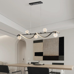 LED Linear Kitchen Island Light – 6-Light Dimmable Black Fixture with Glass Globe Shades - thumbnail 9