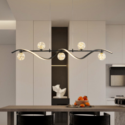 LED Linear Kitchen Island Light – 6-Light Dimmable Black Fixture with Glass Globe Shades - thumbnail 4