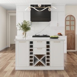 150cm Modern White Sintered Stone Kitchen Island with Wine Storage - thumbnail 2
