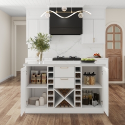 150cm Modern White Sintered Stone Kitchen Island with Wine Storage - thumbnail 4