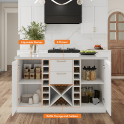150cm Modern White Sintered Stone Kitchen Island with Wine Storage - thumbnail 5