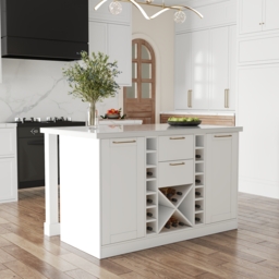 150cm Modern White Sintered Stone Kitchen Island with Wine Storage - thumbnail 3