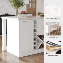 150cm Modern White Sintered Stone Kitchen Island with Wine Storage - thumbnail 6