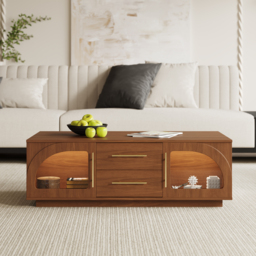 Arune 2032 mm Mid-Century Modern TV Stand Coffee Table Set with LED Lights and Arched Glass Cabinet Doors - thumbnail 9