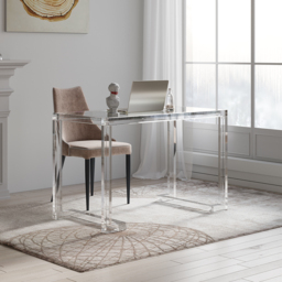 Savea 1000mm Modern Rectangular Clear Tempered Glass Office Writing Desk - thumbnail 3