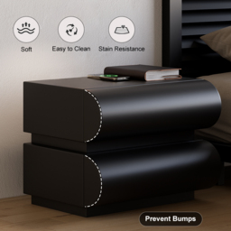 Modern Black Leather Smart Bedside Table with Wireless Charger 2 Drawers Bedside Table with USB & Type-C Ports - thumbnail 4