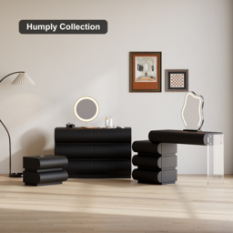 Modern Black Leather Smart Bedside Table with Wireless Charger 2 Drawers Bedside Table with USB & Type-C Ports - thumbnail 8