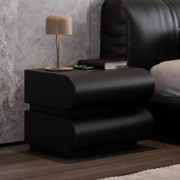 Modern Black Leather Smart Bedside Table with Wireless Charger 2 Drawers Bedside Table with USB & Type-C Ports - thumbnail 3