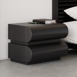 Modern Black Leather Smart Bedside Table with Wireless Charger 2 Drawers Bedside Table with USB & Type-C Ports - thumbnail 1