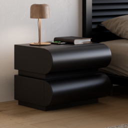 Modern Black Leather Smart Bedside Table with Wireless Charger 2 Drawers Bedside Table with USB & Type-C Ports - thumbnail 2