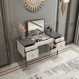 4-Drawer Dressing Table with Flip Top Mirror White & Grey - thumbnail 1