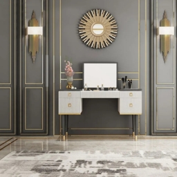 4-Drawer Dressing Table with Flip Top Mirror White & Grey - thumbnail 2