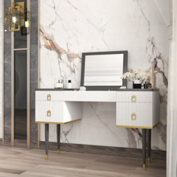 4-Drawer Dressing Table with Flip Top Mirror White & Grey - thumbnail 6