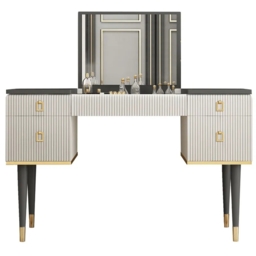 4-Drawer Dressing Table with Flip Top Mirror White & Grey - thumbnail 7
