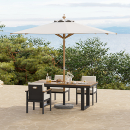 Tevara 6-Piece Rectangular Wood and Aluminium Outdoor Dining Set with Pillar Umbrella - thumbnail 2