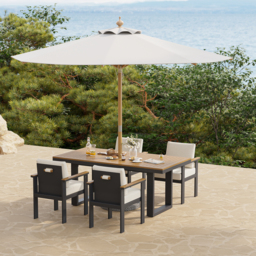 Tevara 6-Piece Rectangular Wood and Aluminium Outdoor Dining Set with Pillar Umbrella - thumbnail 3