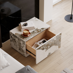 Modern White 600mmW Sintered Stone Nightstand 1 Drawer Bedside Table Set of 2 - thumbnail 2