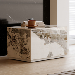 Modern White 600mmW Sintered Stone Nightstand 1 Drawer Bedside Table Set of 2 - thumbnail 3