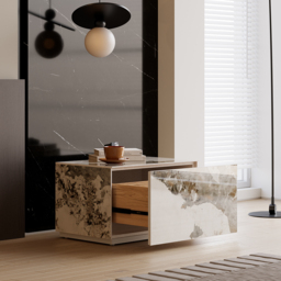 Modern White 600mmW Sintered Stone Nightstand 1 Drawer Bedside Table Set of 2 - thumbnail 6