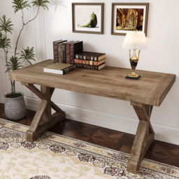 Vintage Style Pine wood Office Writing Desk with Trestle Leg in Natural Farmhouse Home Office Furniture Rectangular (180 cm) - thumbnail 2