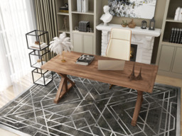 Vintage Style Pine wood Office Writing Desk with Trestle Leg in Natural Farmhouse Home Office Furniture Rectangular (180 cm) - thumbnail 7