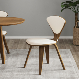 Mid-Century Dining Chairs Upholstered Faux Leather Walnut 6-Pieces Dining Room Chairs - thumbnail 1