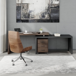 Modern L Shaped Executive Office Desk with with Movable File Cabinet Black & Walnut Swivel Desk Office Furniture (150 cm ) - thumbnail 3