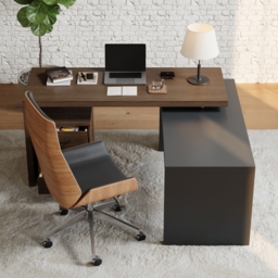 Modern L Shaped Executive Office Desk with with Movable File Cabinet Black & Walnut Swivel Desk Office Furniture (150 cm ) - thumbnail 3