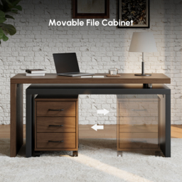 Modern L Shaped Executive Office Desk with with Movable File Cabinet Black & Walnut Swivel Desk Office Furniture (150 cm ) - thumbnail 7