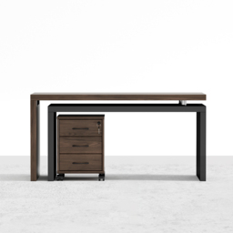 Modern L Shaped Executive Office Desk with with Movable File Cabinet Black & Walnut Swivel Desk Office Furniture (150 cm ) - thumbnail 5
