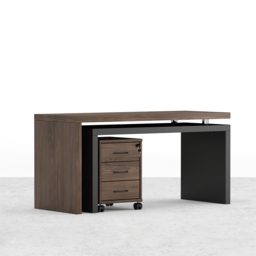 Modern L Shaped Executive Office Desk with with Movable File Cabinet Black & Walnut Swivel Desk Office Furniture (150 cm ) - thumbnail 6