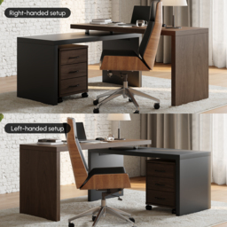 Modern L Shaped Executive Office Desk with with Movable File Cabinet Black & Walnut Swivel Desk Office Furniture (150 cm ) - thumbnail 6