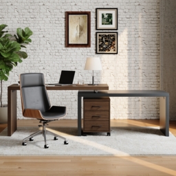 Modern L Shaped Executive Office Desk with with Movable File Cabinet Black & Walnut Swivel Desk Office Furniture (150 cm ) - thumbnail 5