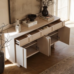 152 cm Mid-Century Modern Wooden Sideboard Buffet with Storage - thumbnail 6