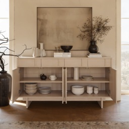 152 cm Mid-Century Modern Wooden Sideboard Buffet with Storage - thumbnail 5
