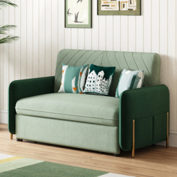Green Daybed with Trundle Full Size Loveseat Pull Out Sleeper Sofa Couch - thumbnail 2