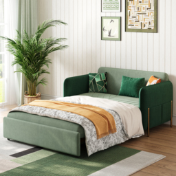 Green Daybed with Trundle Full Size Loveseat Pull Out Sleeper Sofa Couch - thumbnail 3