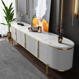 Gline Modern Oval TV Stand White Marble Top with Drawers & Storage for 2159mm TV - thumbnail 1