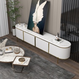 Gline Modern Oval TV Stand White Marble Top with Drawers & Storage for 2159mm TV - thumbnail 7