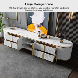 Gline Modern Oval TV Stand White Marble Top with Drawers & Storage for 2159mm TV - thumbnail 9