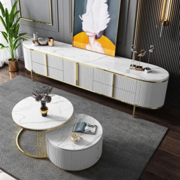 Gline Modern Oval TV Stand White Marble Top with Drawers & Storage for 2159mm TV - thumbnail 6