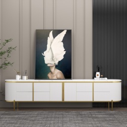 Gline Modern Oval TV Stand White Marble Top with Drawers & Storage for 2159mm TV - thumbnail 2