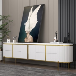 Gline Modern Oval TV Stand White Marble Top with Drawers & Storage for 2159mm TV - thumbnail 3